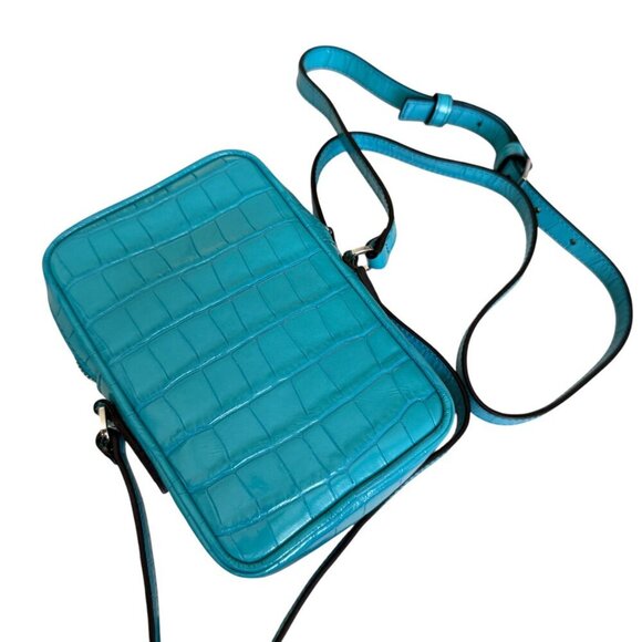 Versace Blue Croc-Embossed Medusa Mini Phone Case Bag 1006192 - Picture 3 of 15